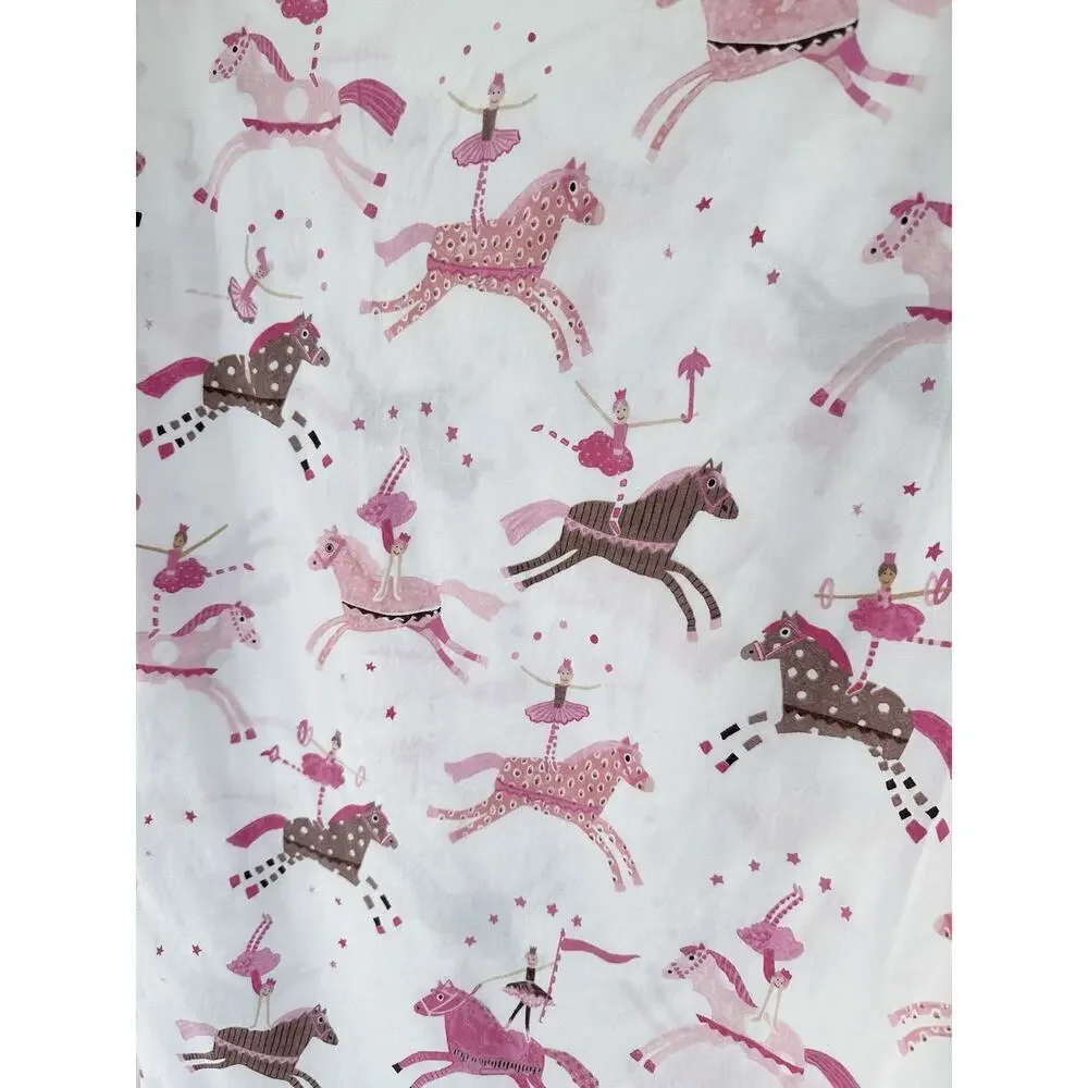 Pottery Barn Lucy Ballerina Carousel Horses TWIN FLAT Sheet Pink 100% Cotton